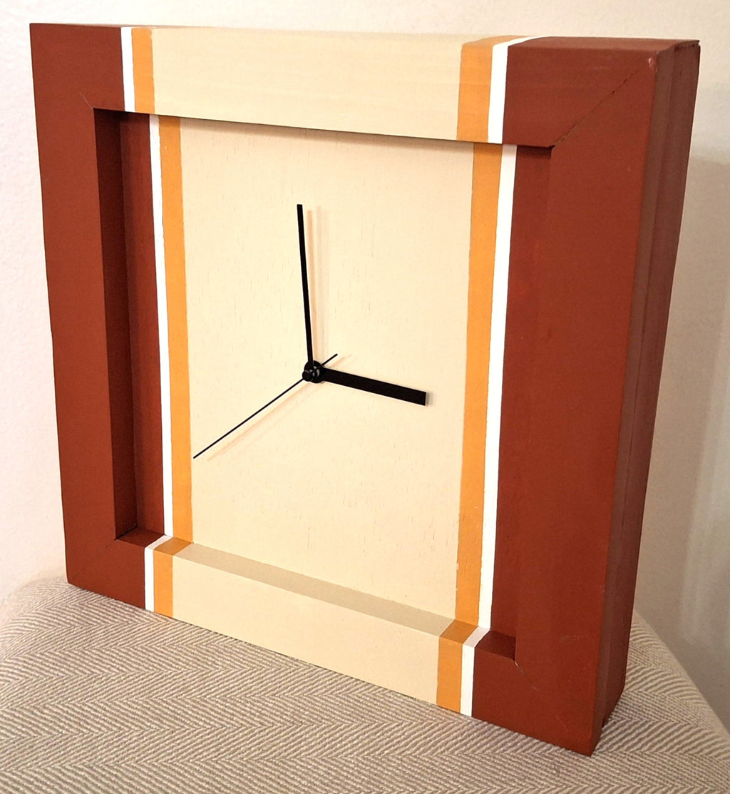 Redwood / Beige Handmade Clock 12 x 12