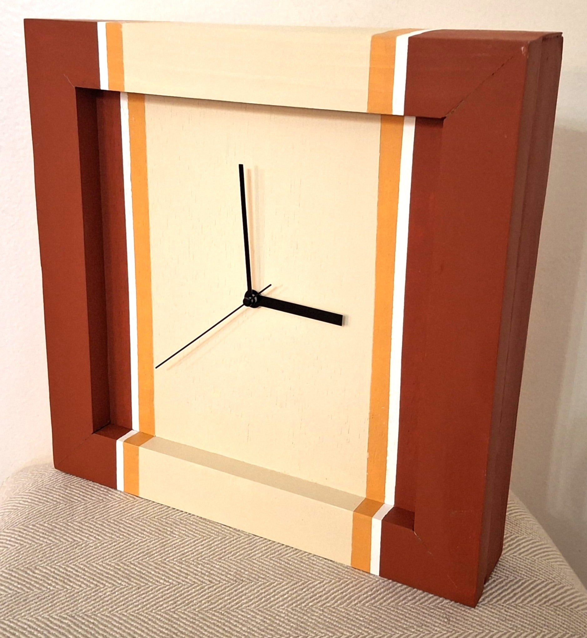 Redwood / Beige Handmade Clock 12 x 12