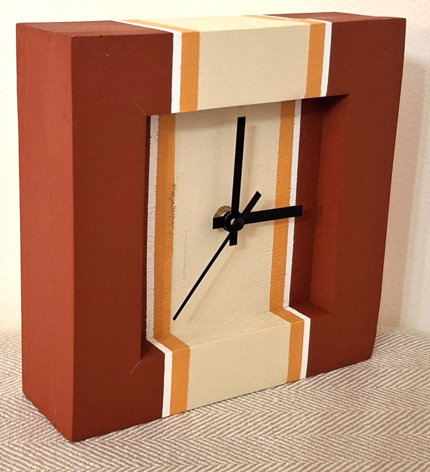 Redwood / Beige Handmade  Clock 8 x 8