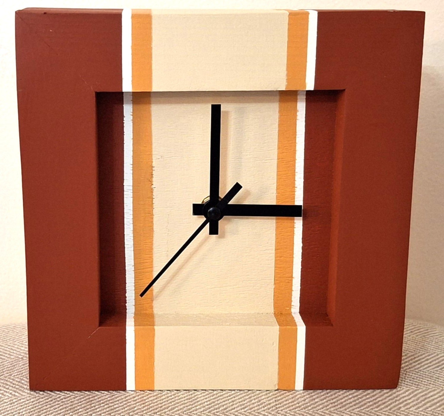 Redwood / Beige Handmade  Clock 8 x 8