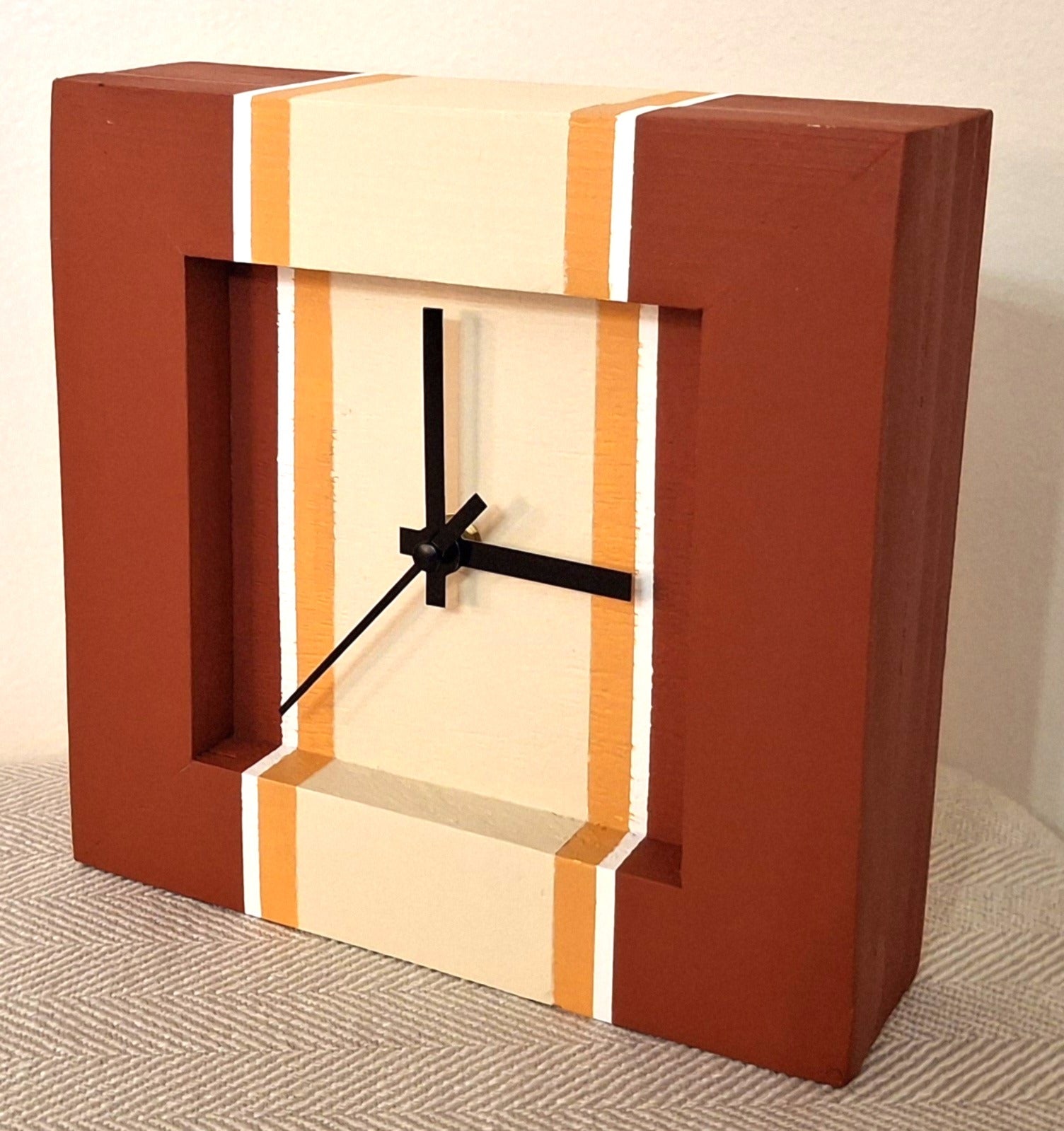 Redwood / Beige Handmade  Clock 8 x 8