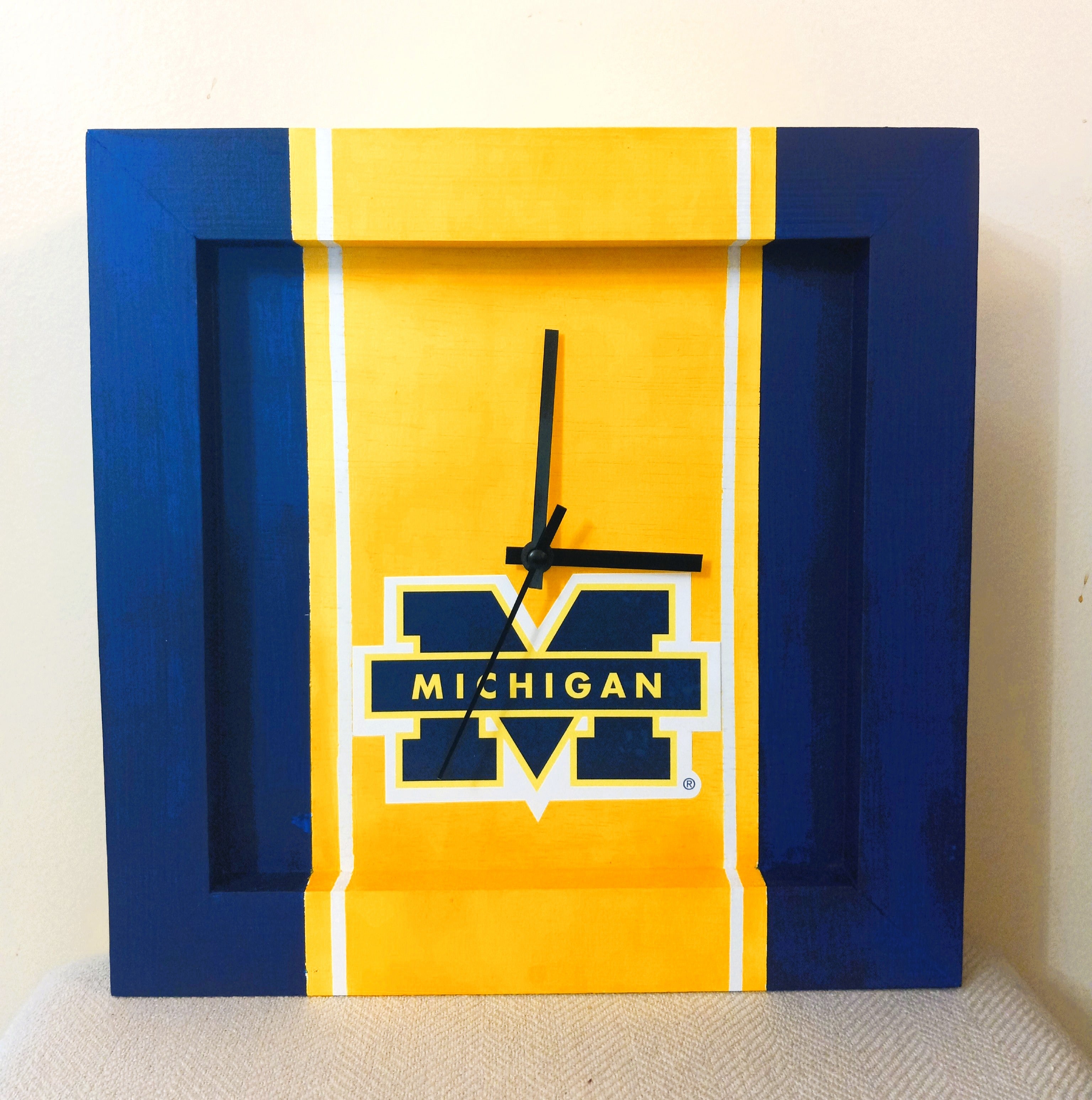 U of M Handmade Clock 8 x 8 - Yellow Center