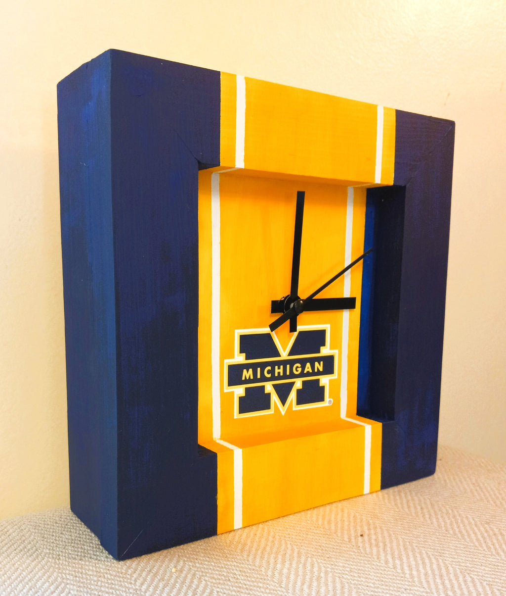 U of M Handmade Clock 12 x 12 - Yellow Center