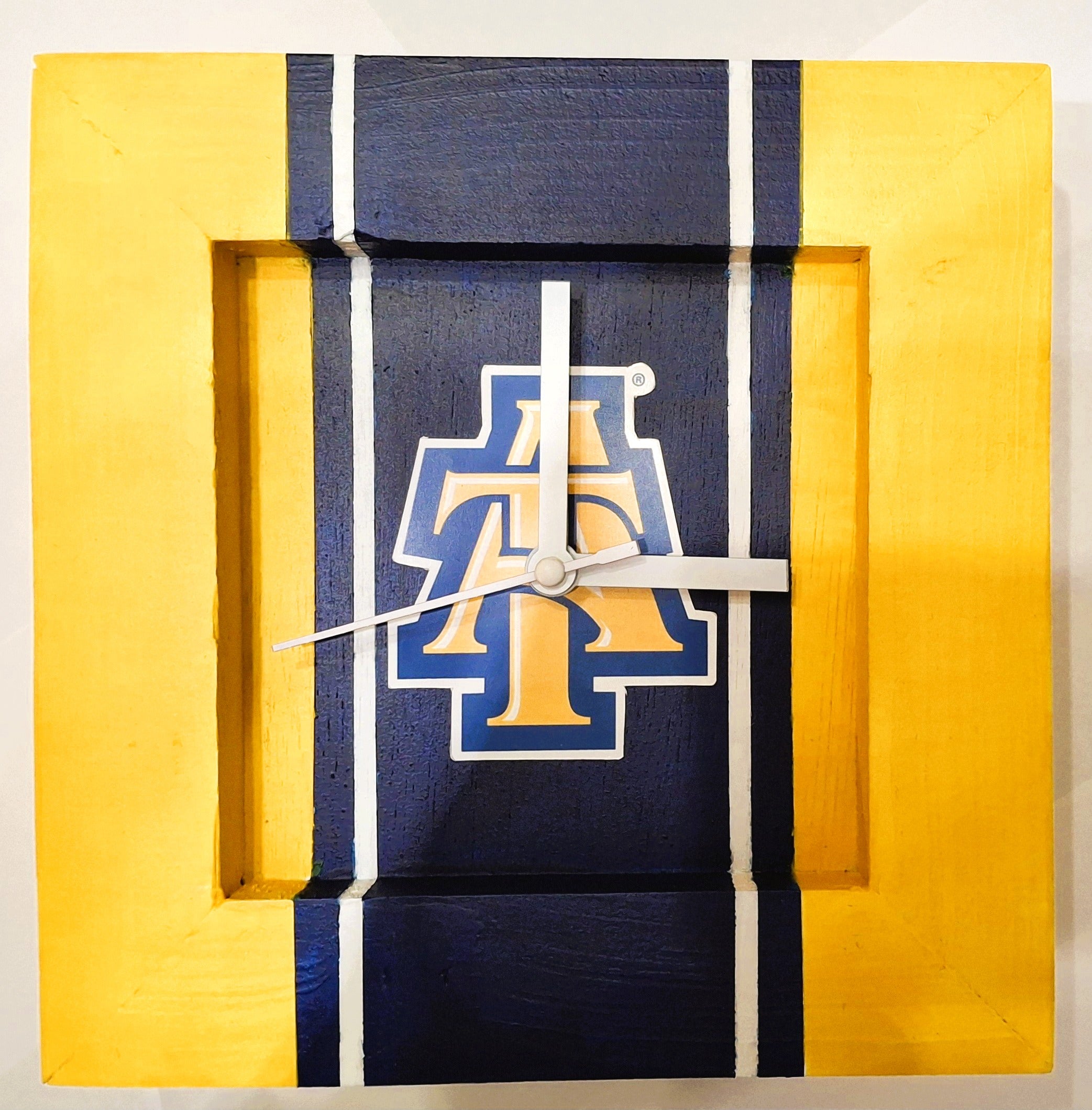 North Carolina A&T Handmade Clock 8 x 8 -Blue Center