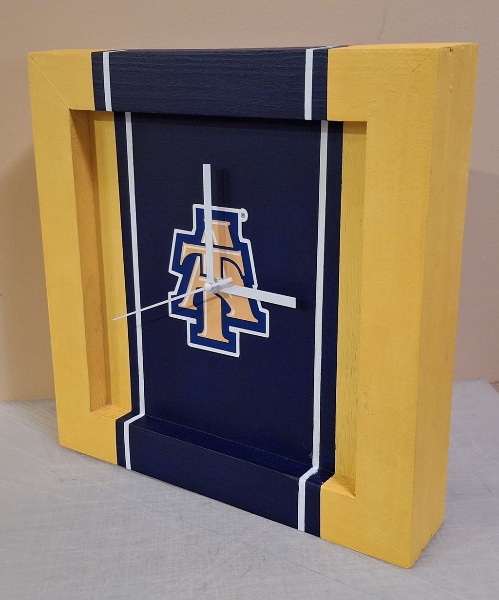 North Carolina A&T Handmade Clock - 12 x 12 Blue Center