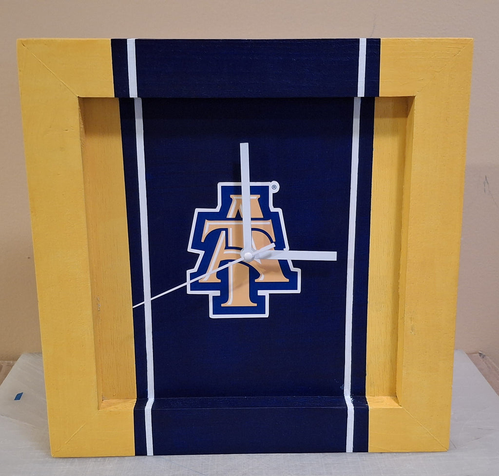 North Carolina A&T Handmade Clock - 12 x 12 Blue Center