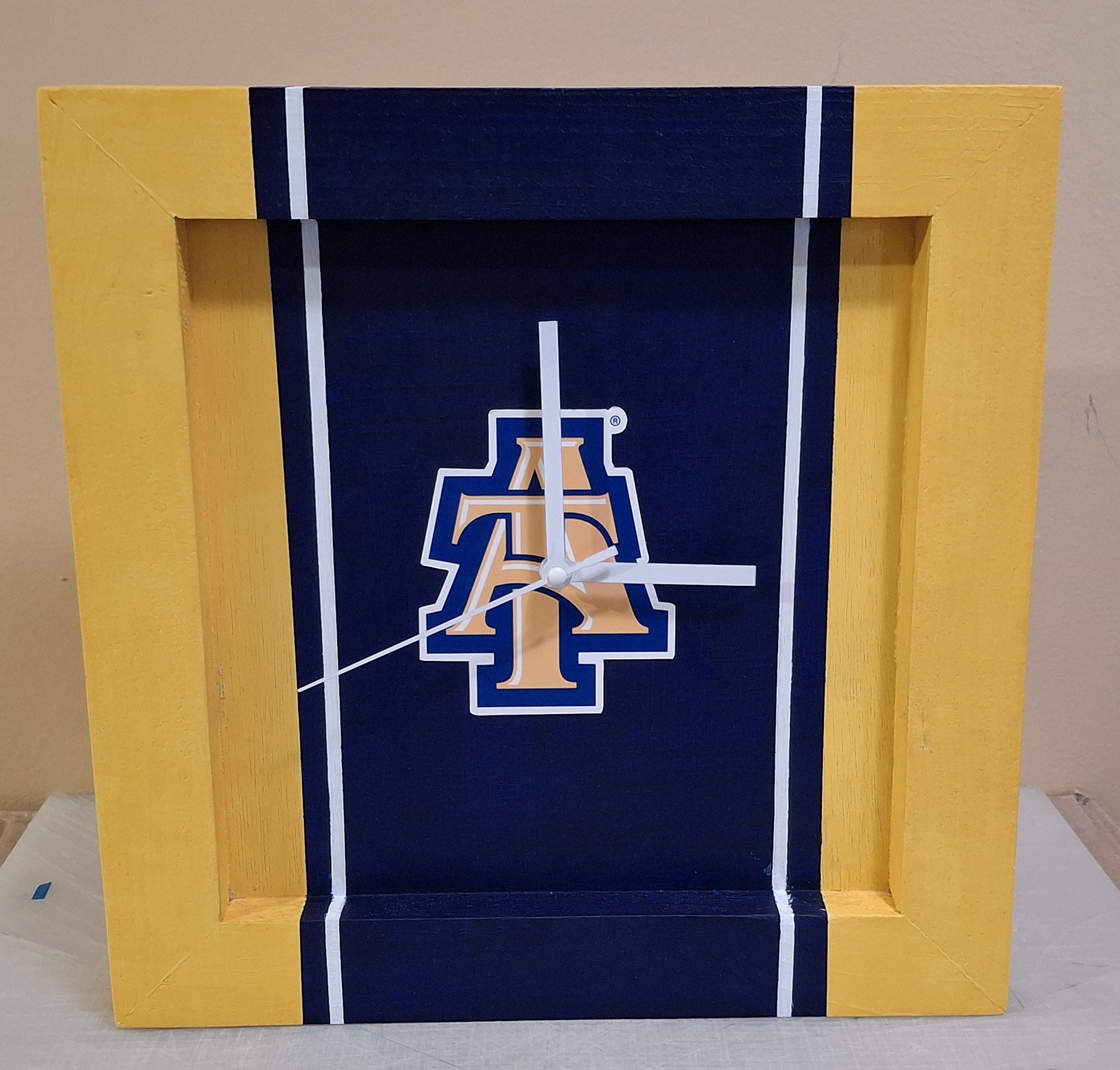 North Carolina A&T Handmade Clock - 12 x 12 Blue Center
