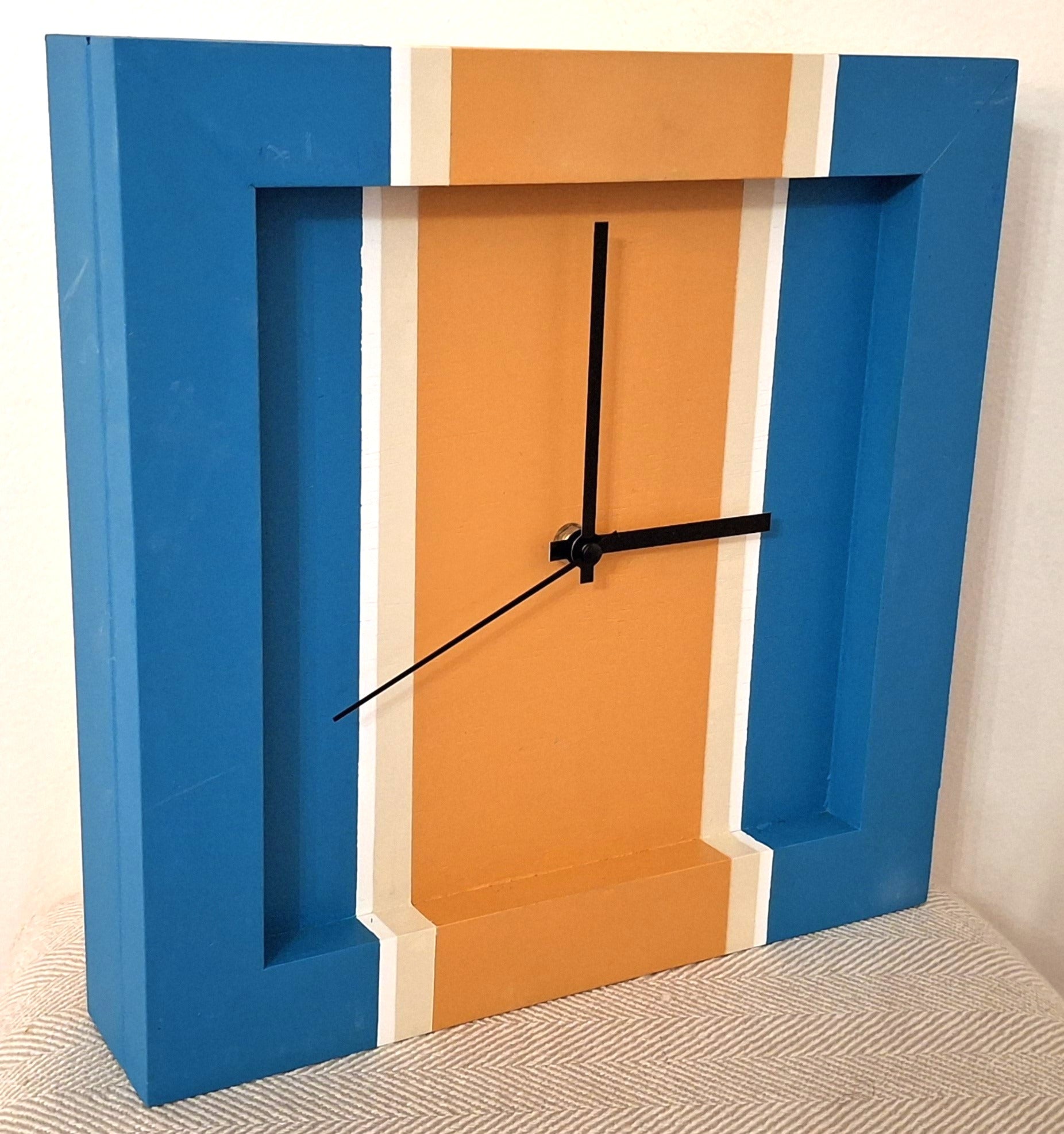 Teal / Orange Handmade Clock 12 x 12