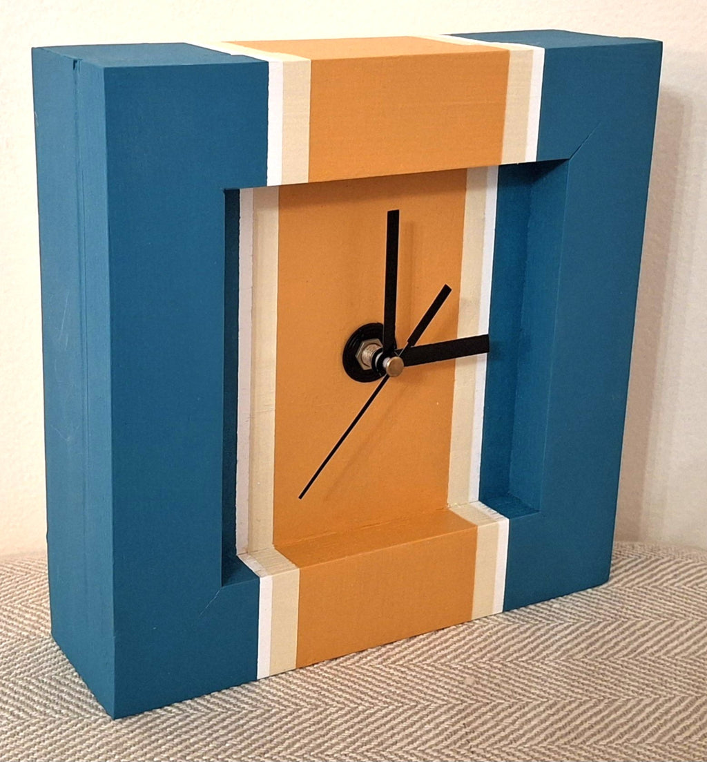 Teal / Orange Handmade Clock 8 x 8