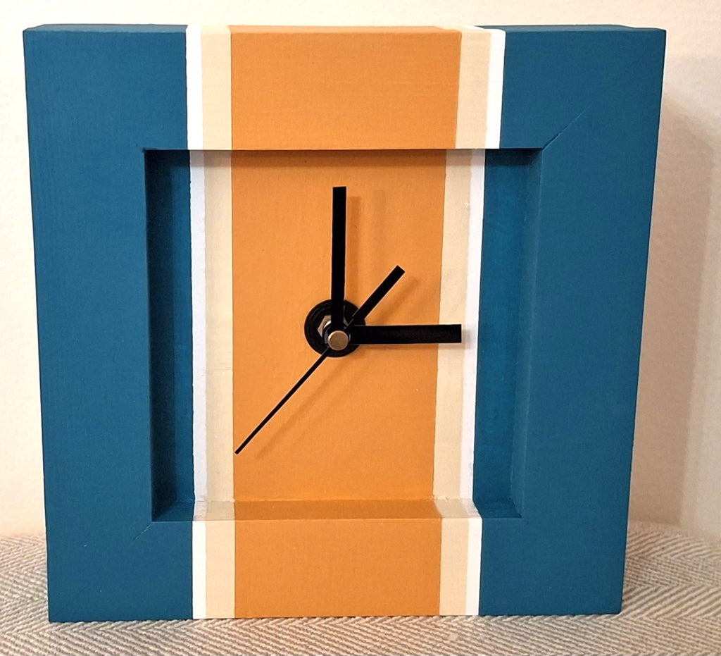 Teal / Orange Handmade Clock 8 x 8