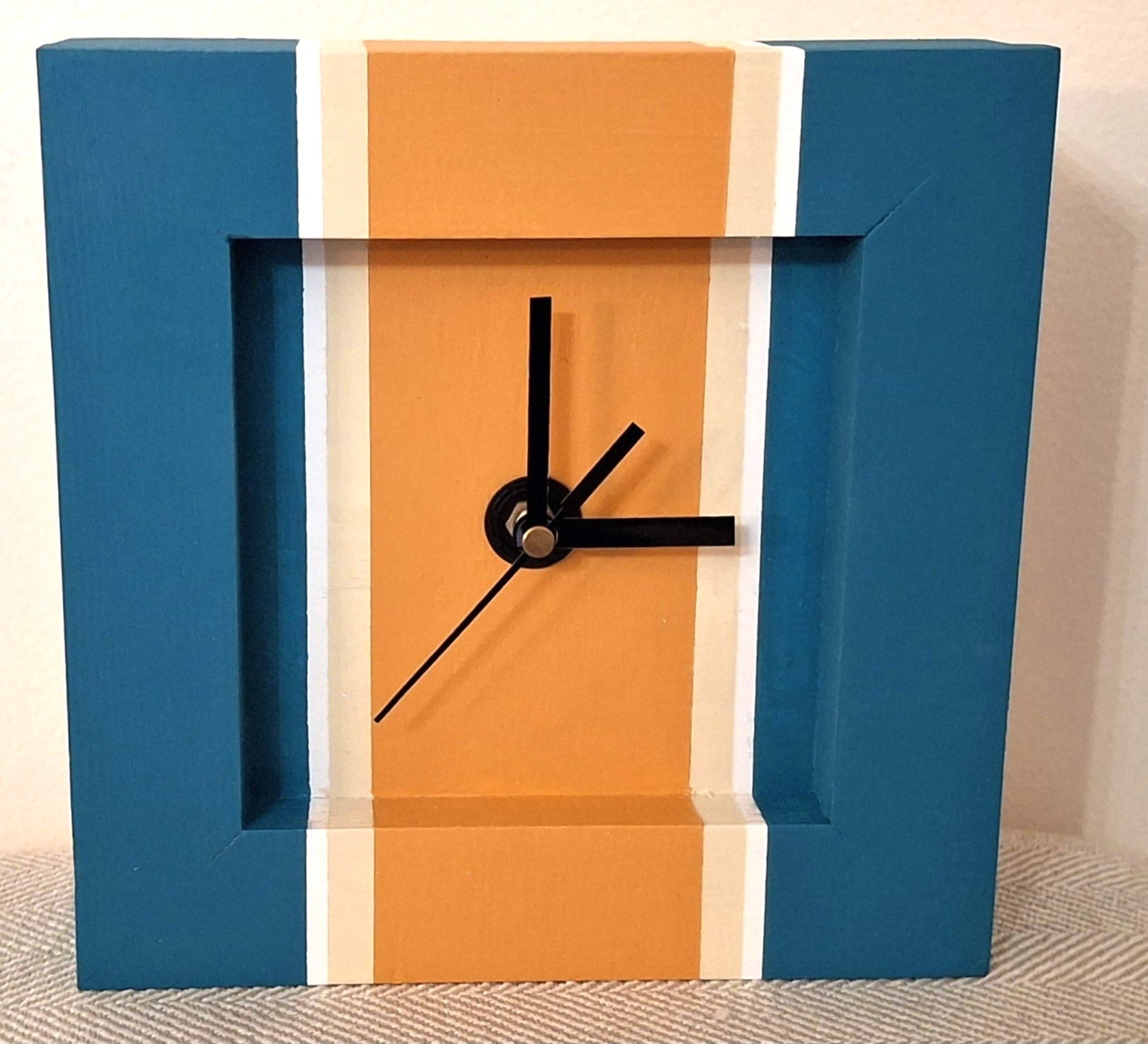 Teal / Orange Handmade Clock 8 x 8