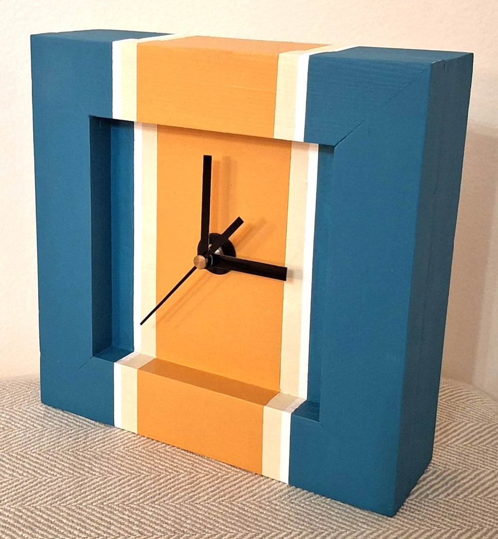 Teal / Orange Handmade Clock 8 x 8