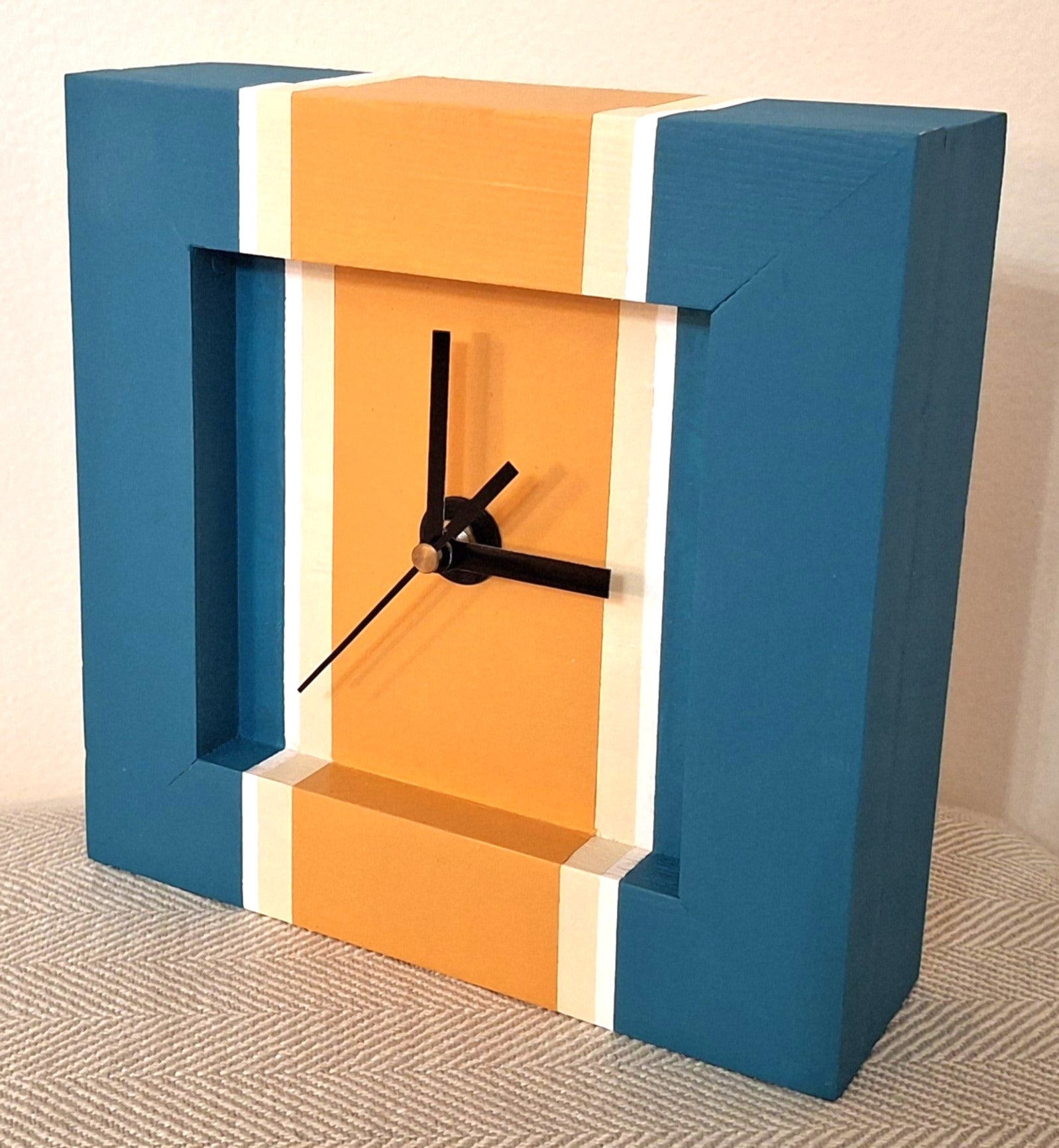Teal / Orange Handmade Clock 8 x 8